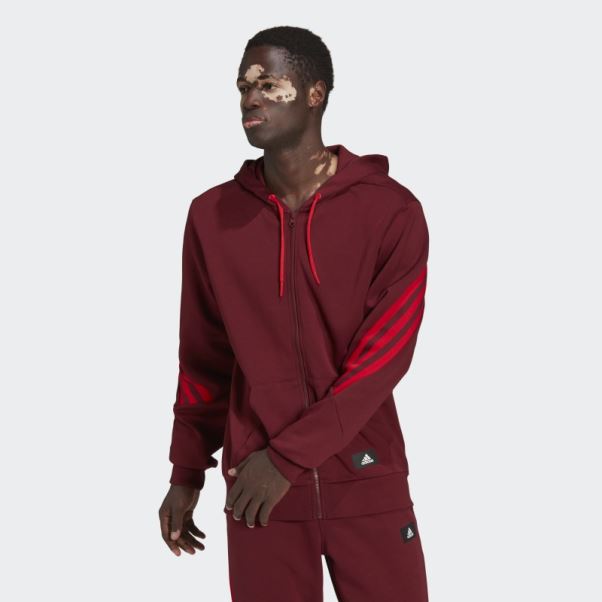 Sweat à Capuche Zippé à 3 Bandes Future Icons Rouge Adidas