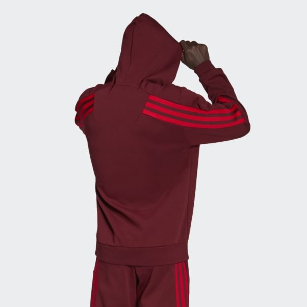 Sweat à Capuche Zippé à 3 Bandes Future Icons Rouge Adidas