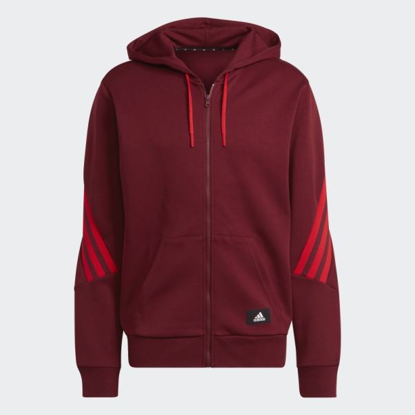 Sweat à Capuche Zippé à 3 Bandes Future Icons Rouge Adidas