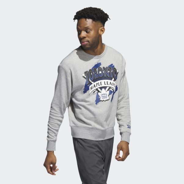 Sweat Ras Du Cou Vintage Maple Leafs Gris Moyen Adidas