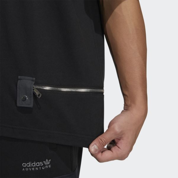 Adidas T-shirt Zippé Noir à Manches Courtes