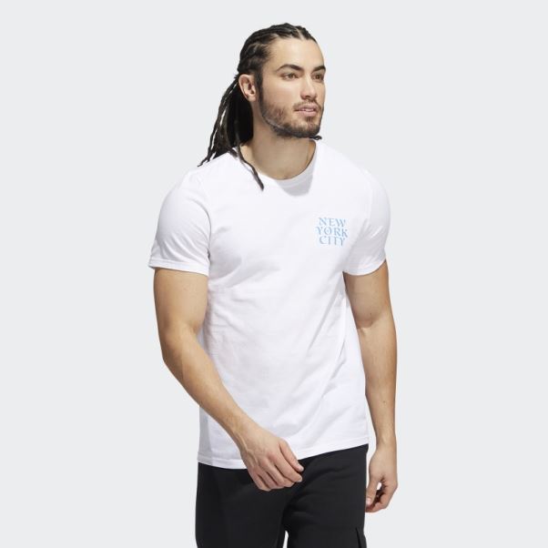 T-shirt Graphique New York City Script Blanc à Manches Courtes Adidas