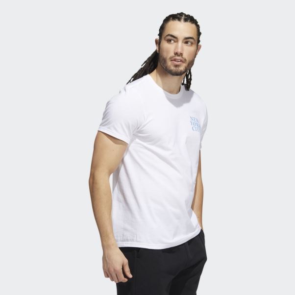T-shirt Graphique New York City Script Blanc à Manches Courtes Adidas