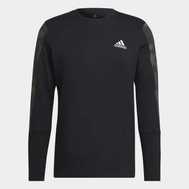 T-shirt à Manches Longues Imprimé Camouflage Adidas Essentials Noir