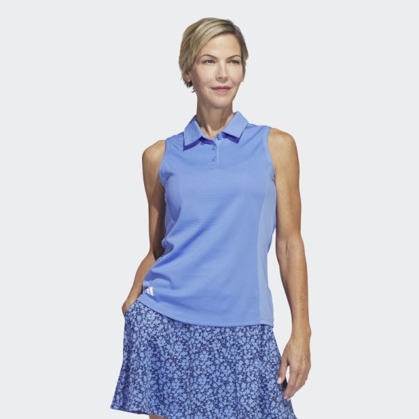 Polo De Golf Sans Manches Adidas Texture Bleu