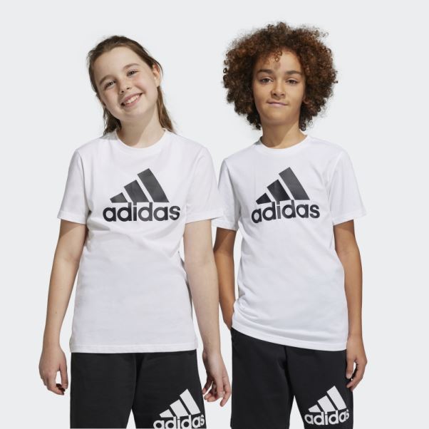T-shirt Slim En Coton Adidas Essentials Gros Logo Blanc
