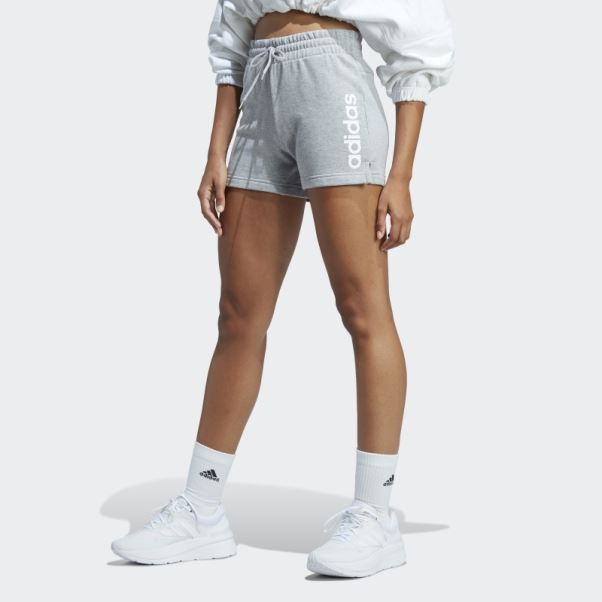 Short En Molleton Adidas Essentials Linear Gris Moyen