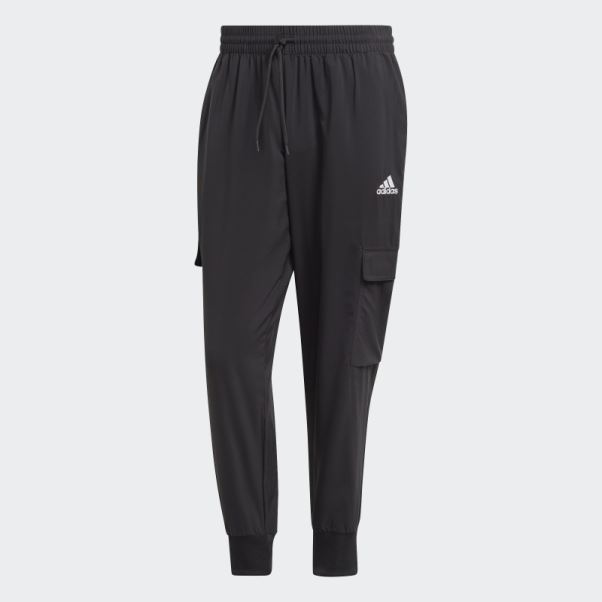 Pantalon Cargo Adidas Essentials Noir à Petit Logo Tissé à La Cheville