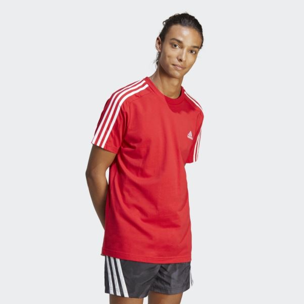 T-shirt à 3 Bandes En Jersey Adidas Scarlet Essentials