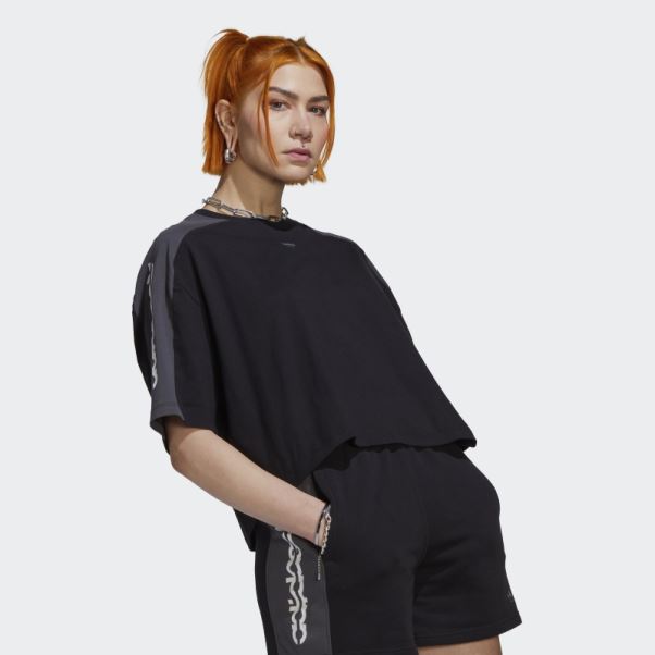 Adidas T-shirt Court Graphique Bloqué Noir