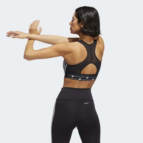 Soutien-gorge à 3 Bandes à Maintien Moyen Adidas Powerreact Training Noir Chaud