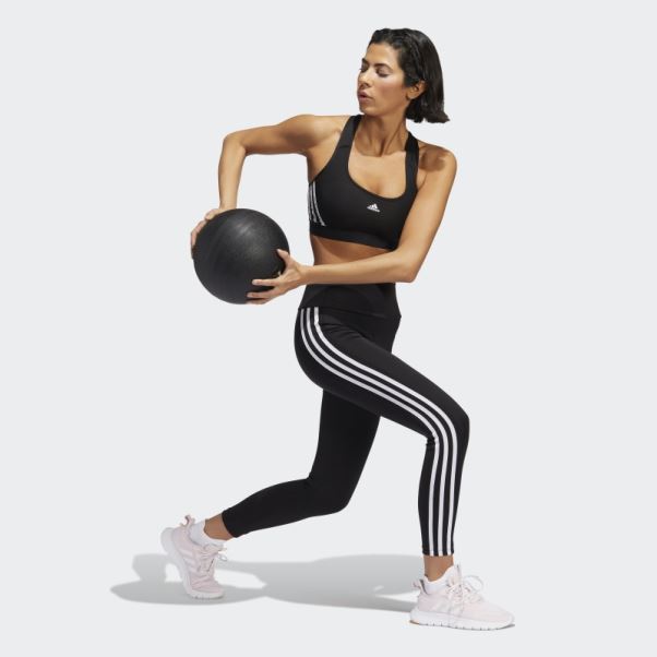 Soutien-gorge à 3 Bandes à Maintien Moyen Adidas Powerreact Training Noir Chaud