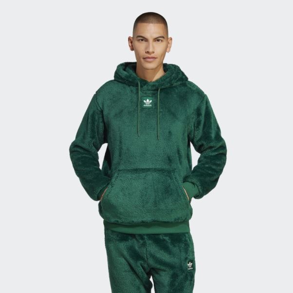 Sweat à Capuche Essentials+ Fluffy Fleece Adidas Vert Foncé