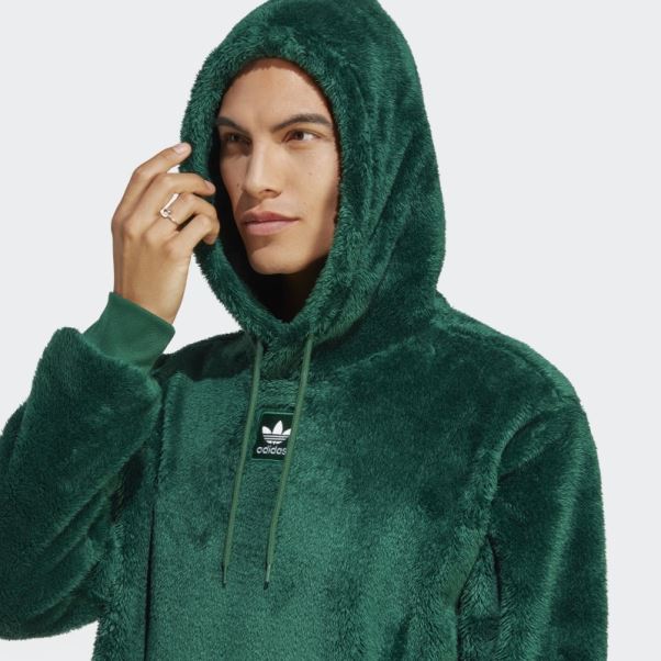 Sweat à Capuche Essentials+ Fluffy Fleece Adidas Vert Foncé