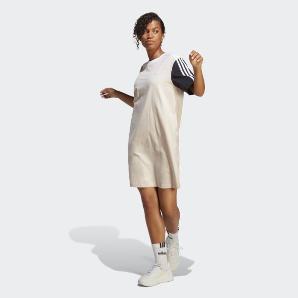 Robe T-shirt Boyfriend En Jersey Simple à 3 Bandes Quartz Essentials Adidas