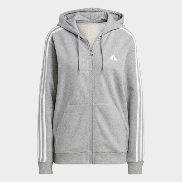 Sweat à Capuche Regular Zip Intégral En Molleton à 3 Bandes Essentials Gris Moyen Adidas