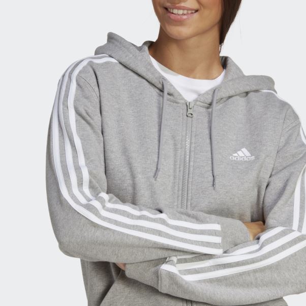 Sweat à Capuche Regular Zip Intégral En Molleton à 3 Bandes Essentials Gris Moyen Adidas