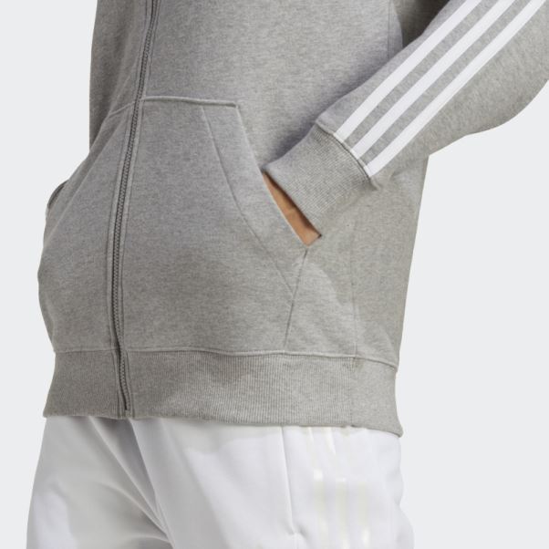 Sweat à Capuche Regular Zip Intégral En Molleton à 3 Bandes Essentials Gris Moyen Adidas