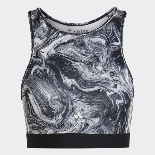 Adidas Hyperglam Aeroready Training Brassière D'entraînement à Imprimé Marbré Et Maintien Léger Multicolore