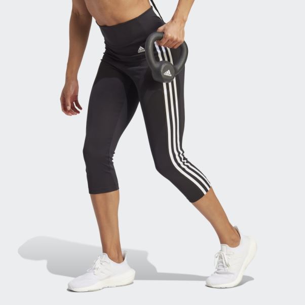 Adidas Designed To Move Legging Sport Taille Haute 3 Bandes 3/4 Blanc élégant