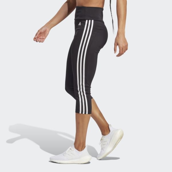 Adidas Designed To Move Legging Sport Taille Haute 3 Bandes 3/4 Blanc élégant