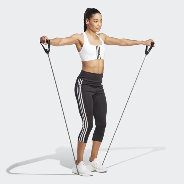 Adidas Designed To Move Legging Sport Taille Haute 3 Bandes 3/4 Blanc élégant