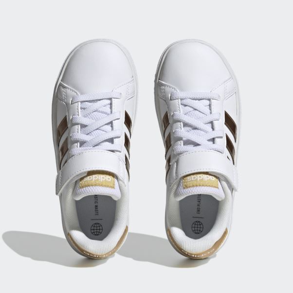 Adidas Grand Court Durable Lifestyle Court Chaussures à Lacets élastiques Et Sangle Supérieure Or Mat