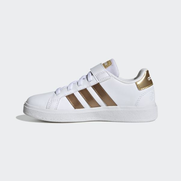 Adidas Grand Court Durable Lifestyle Court Chaussures à Lacets élastiques Et Sangle Supérieure Or Mat