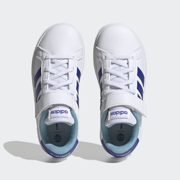 Chaussures Grand Court Court à Lacets élastiques Et Sangle Supérieure Blanc Adidas