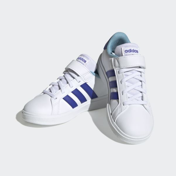Chaussures Grand Court Court à Lacets élastiques Et Sangle Supérieure Blanc Adidas