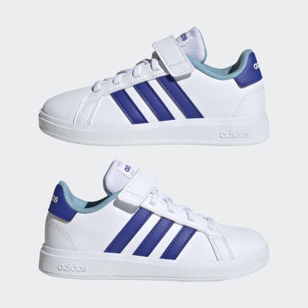 Chaussures Grand Court Court à Lacets élastiques Et Sangle Supérieure Blanc Adidas