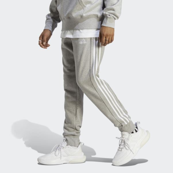 Adidas Pantalon Gris Moyen En Molleton Fuselé à 3 Bandes Adidas