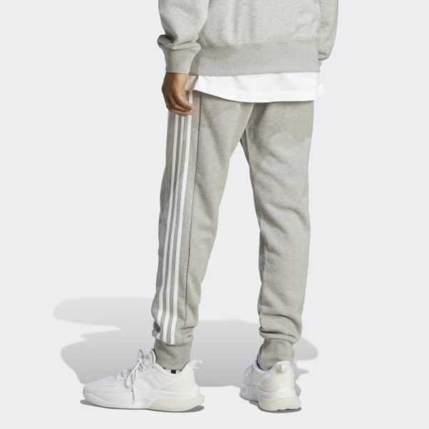 Adidas Pantalon Gris Moyen En Molleton Fuselé à 3 Bandes Adidas