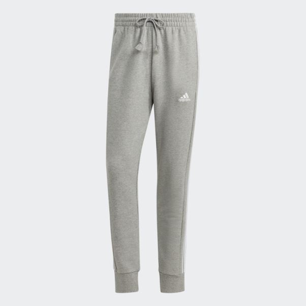 Adidas Pantalon Gris Moyen En Molleton Fuselé à 3 Bandes Adidas