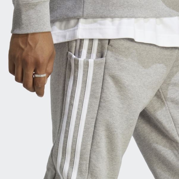 Adidas Pantalon Gris Moyen En Molleton Fuselé à 3 Bandes Adidas