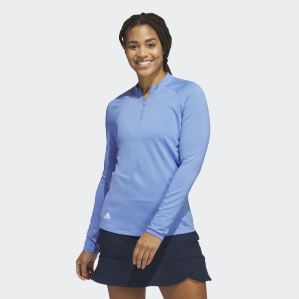 Polo De Golf Adidas Quart-zip Manches Longues Bleu