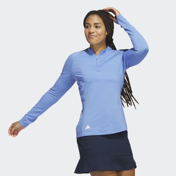 Polo De Golf Adidas Quart-zip Manches Longues Bleu