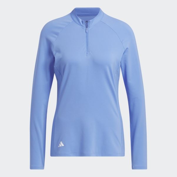 Polo De Golf Adidas Quart-zip Manches Longues Bleu