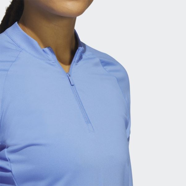 Polo De Golf Adidas Quart-zip Manches Longues Bleu