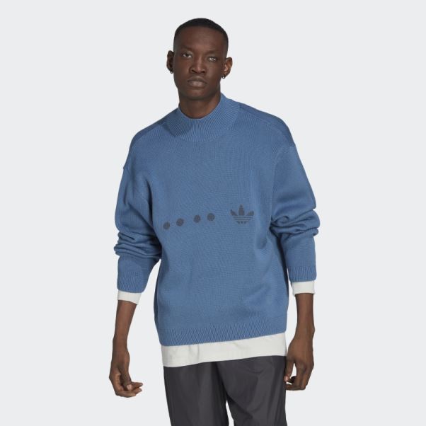 Adidas Pull Pull En Maille Bleu Altéré
