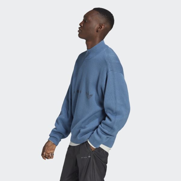 Adidas Pull Pull En Maille Bleu Altéré