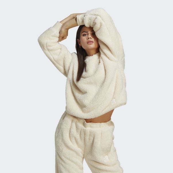 Sweat à Capuche Adidas Essentials+ Fluffy Teddy Blanc