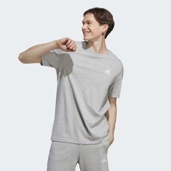 T-shirt à Petit Logo Brodé En Jersey Adidas Essentials Gris Moyen