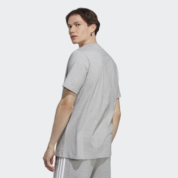 T-shirt à Petit Logo Brodé En Jersey Adidas Essentials Gris Moyen