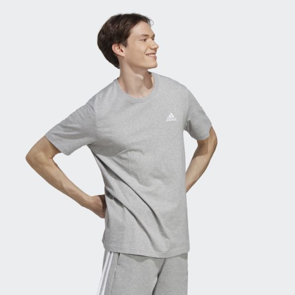 T-shirt à Petit Logo Brodé En Jersey Adidas Essentials Gris Moyen