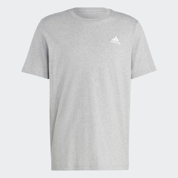 T-shirt à Petit Logo Brodé En Jersey Adidas Essentials Gris Moyen