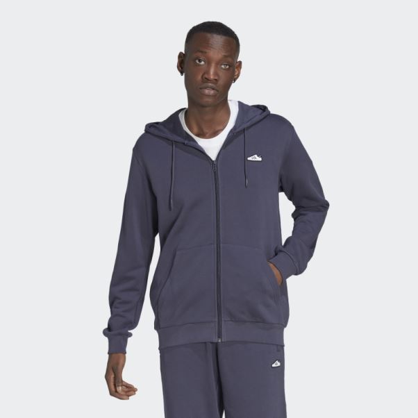Adidas Sweat à Capuche Zippé Brodé Bleu Marine