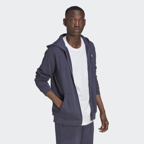 Adidas Sweat à Capuche Zippé Brodé Bleu Marine