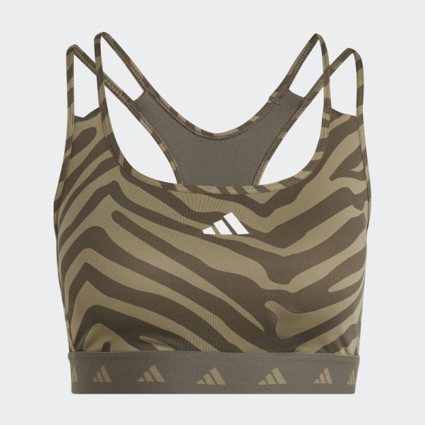 Soutien-gorge Zébré à Maintien Moyen Adidas Hyperglam Techfit Vert Orbite