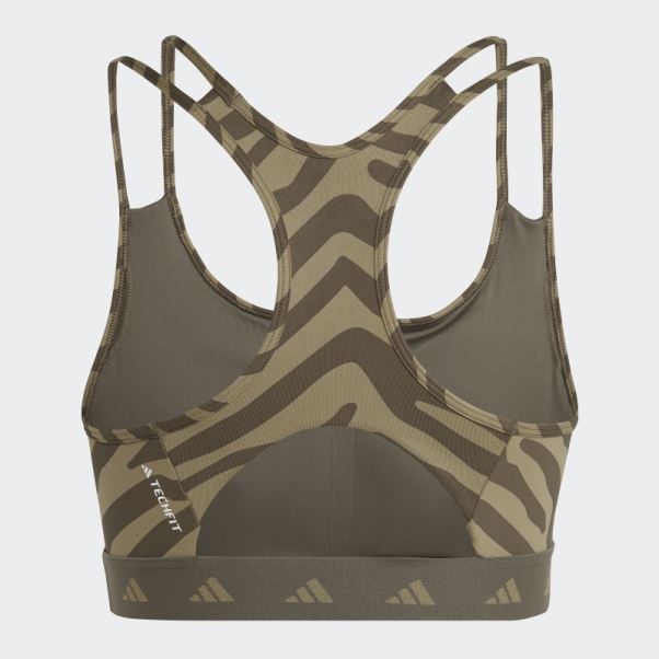 Soutien-gorge Zébré à Maintien Moyen Adidas Hyperglam Techfit Vert Orbite